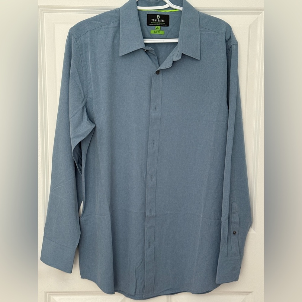 TOM BAINE- Classic Blue Dress Shirt with Long Sleeves